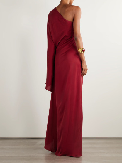 Elegant One-shoulder Irregular Draped Maxi Dress