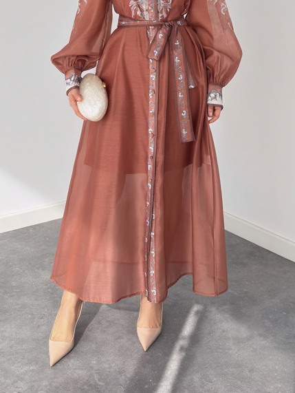 Casual Printed Chiffon Sheer Shirt Maxi Dress