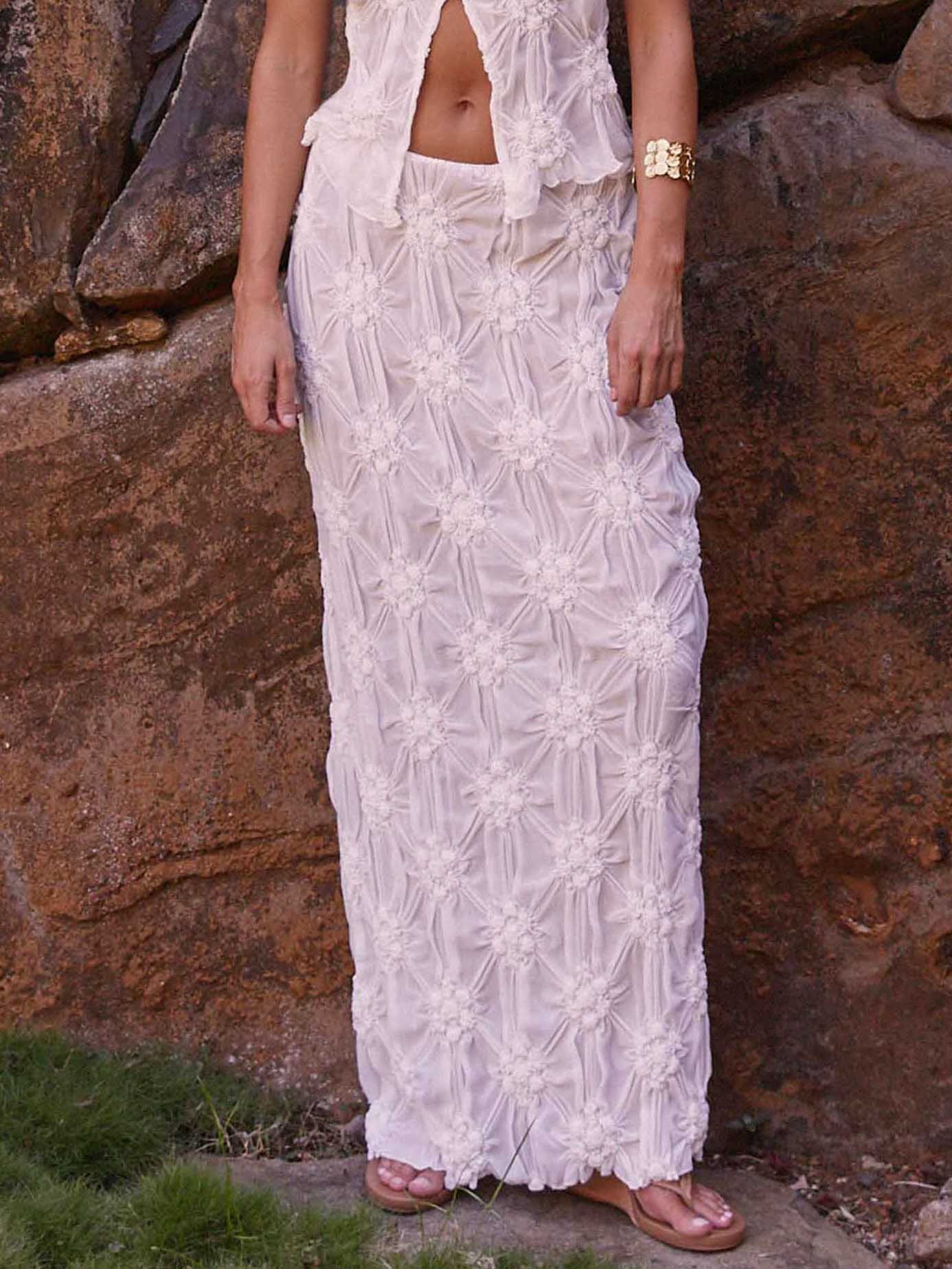 Exquisite Texture Floral See-through Long Skirt