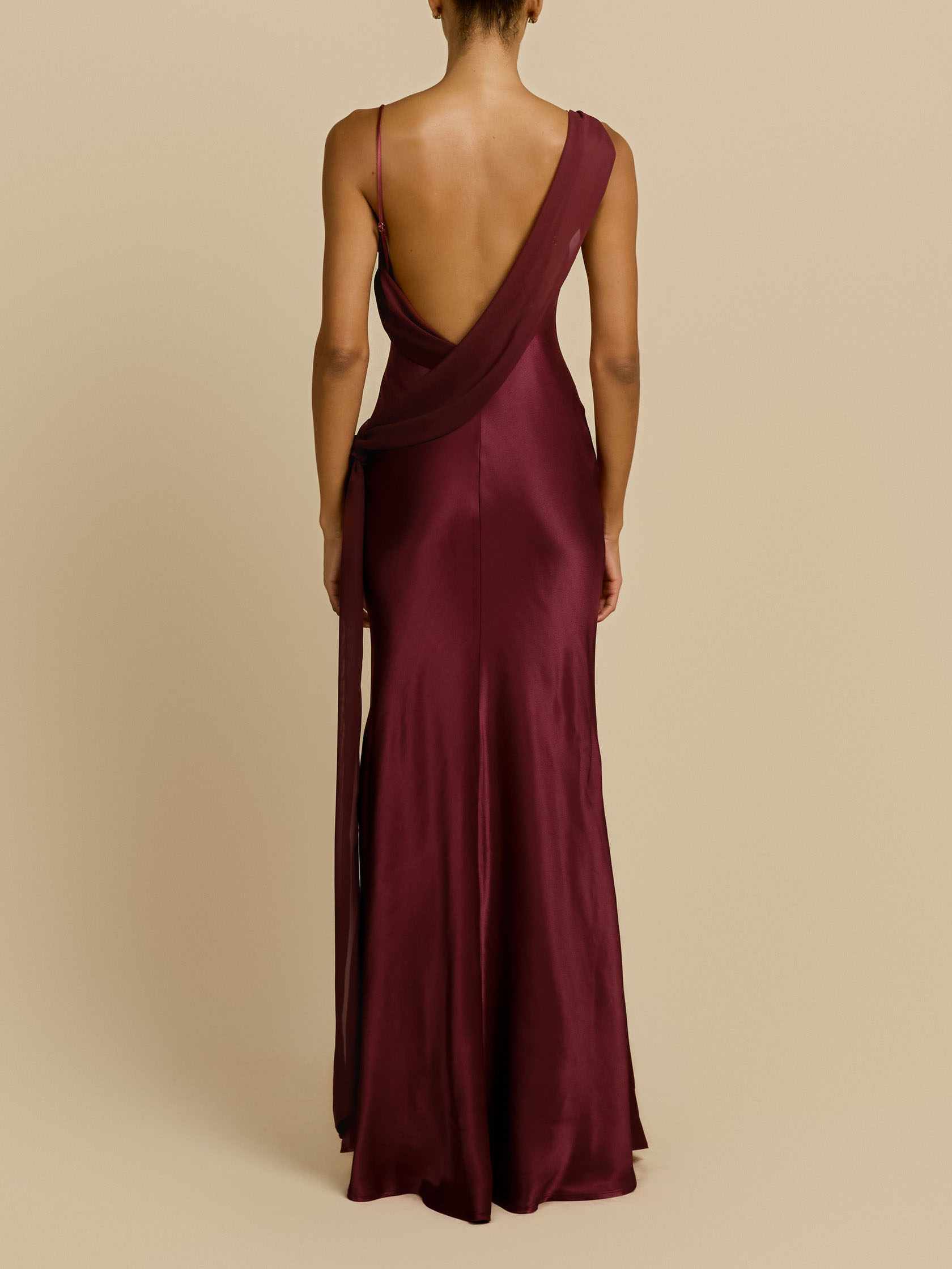 Elegant Satin Asymmetric One Shoulder Maxi Dress