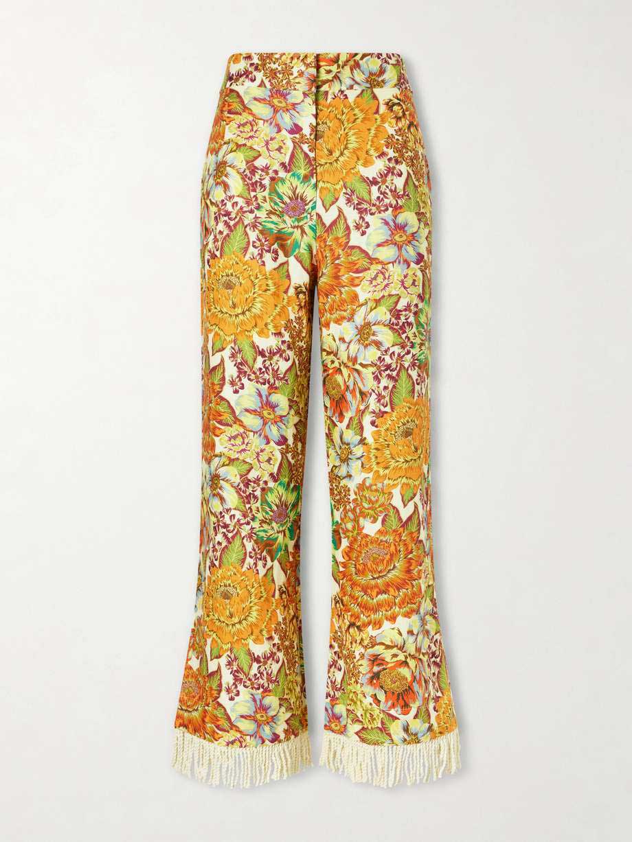 Retro Print Fringe Crop Top & Pants Set