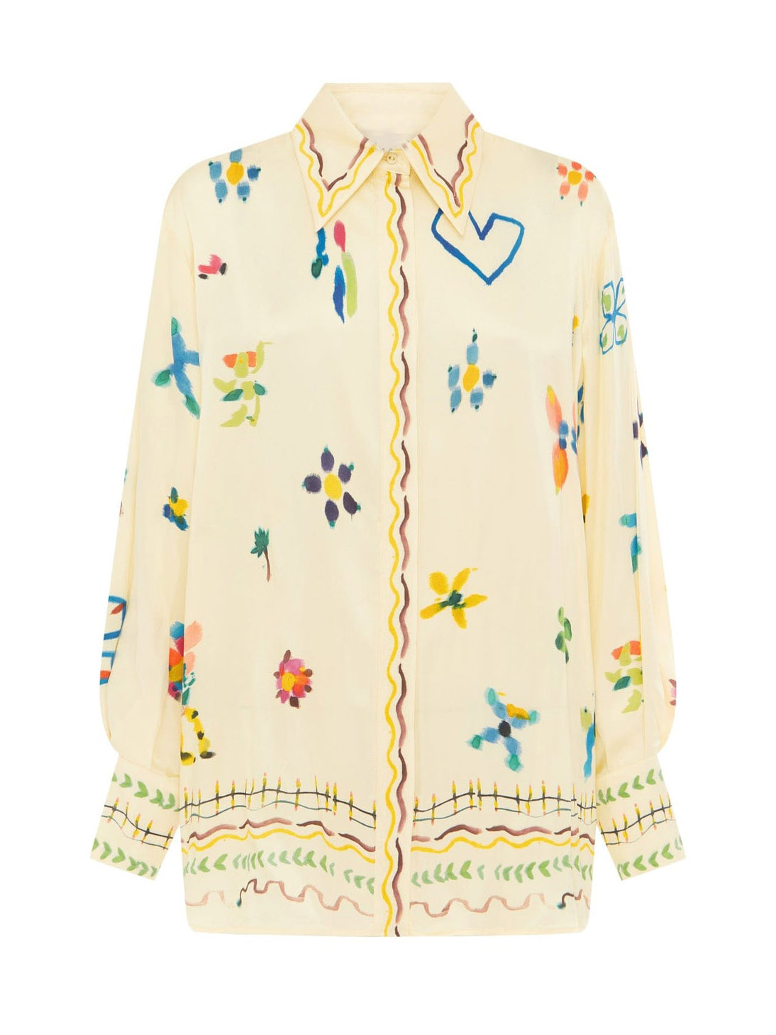 Unique Satin Hand-Painted Watercolor Print Lapel Button Shirt Two-Piece Set