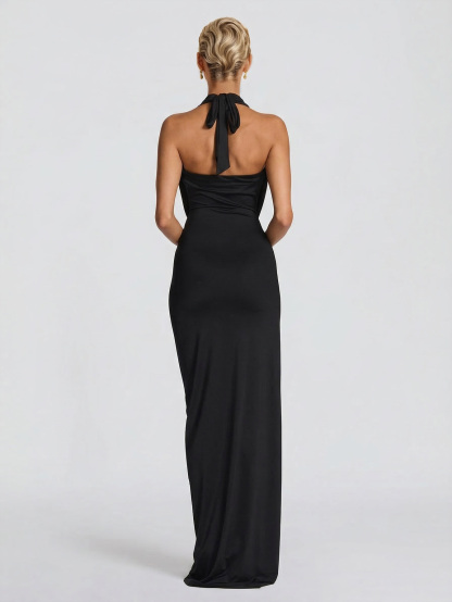 Sexy Sleeveless Ruched High-Slit Maxi Dress