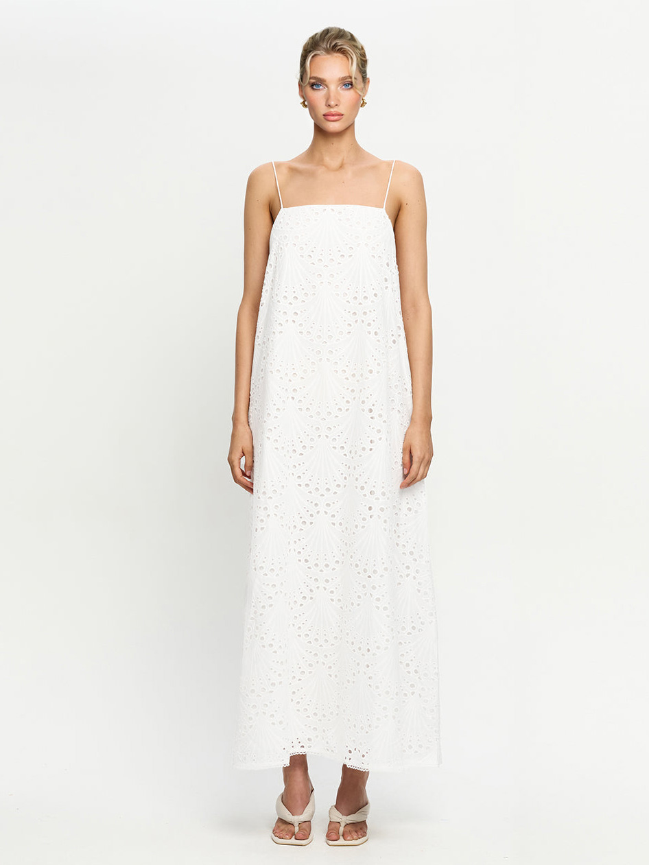 Exquisite Shell Cutout Embroidered Spaghetti Strap Maxi Dress
