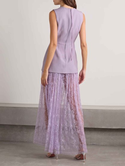 Elegant Corseted Waist Lace Maxi Dress