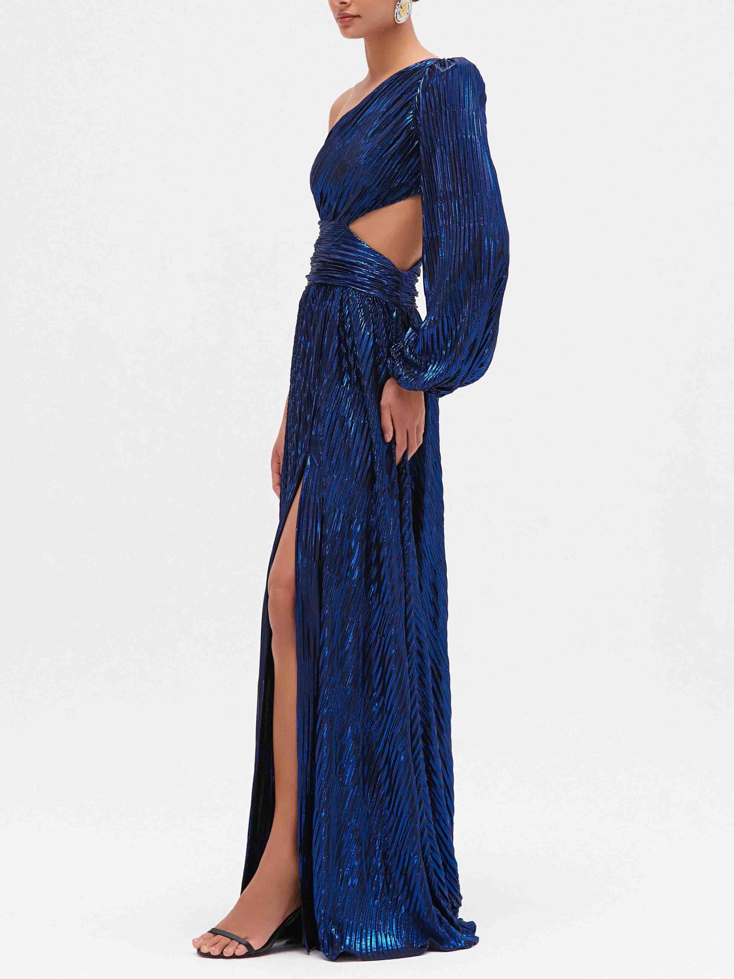 Elegant Asymmetric Neckline Pleated Maxi Dress