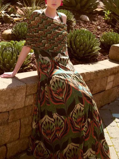Bohemian Vintage Printed Cape Draped Maxi Dress