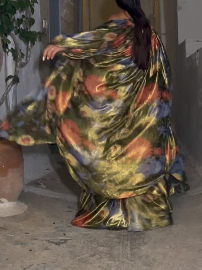 Unique Floral Print Satin Kimono Blouse