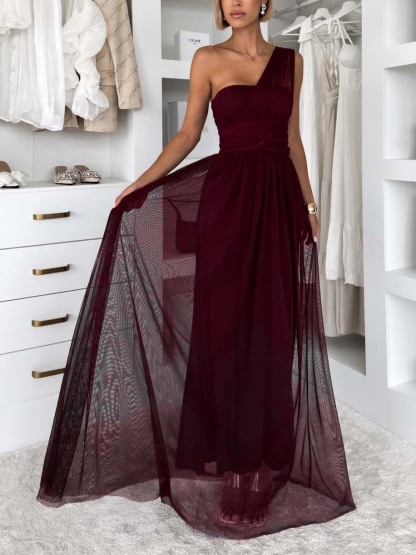 Elegant Sleeveless Mesh Ruched Convertible Maxi Dress