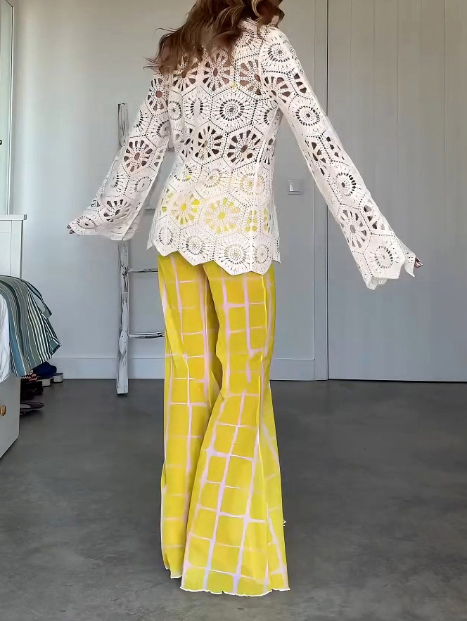 Casual Openwork Knit Lace Shirt