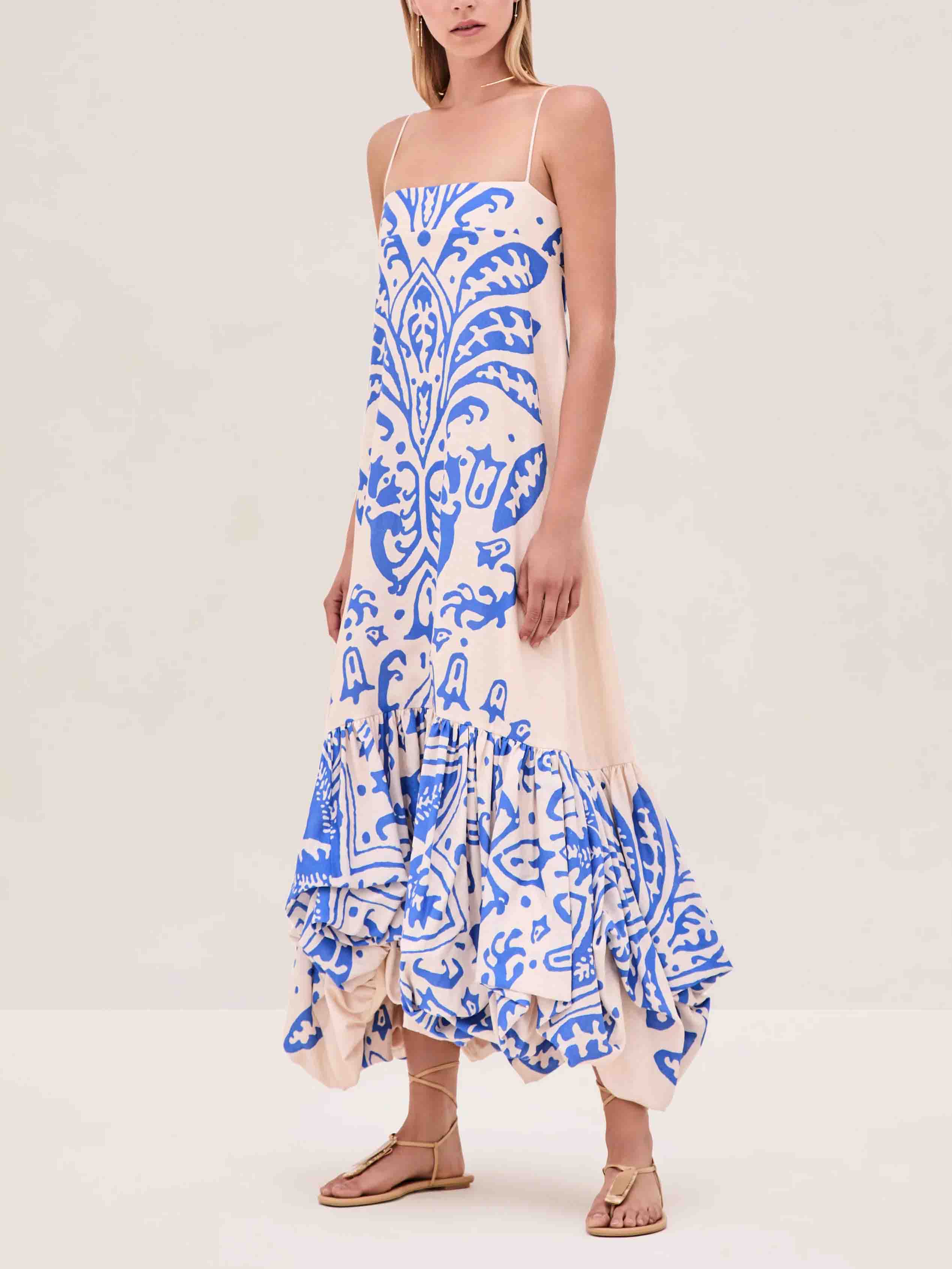 Casual Abstract Floral Print Irregular Hem Maxi Dress