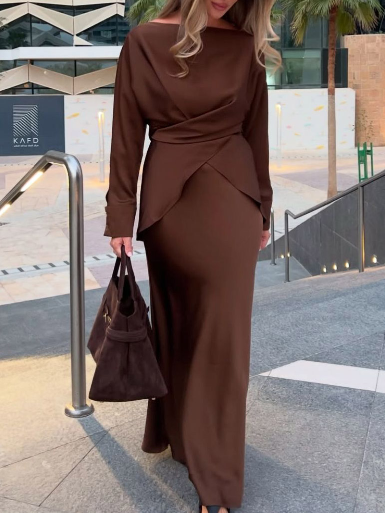 Elegant Asymmetrical Satin Long-sleeved Shirt