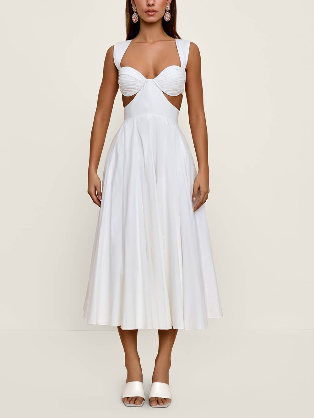 Elegant Pleated Cutout Backless Midi Dress