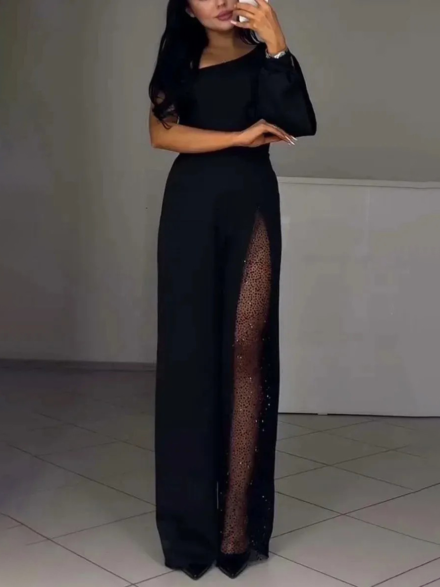 Elegant One-shoulder Sequined Jumpsuit