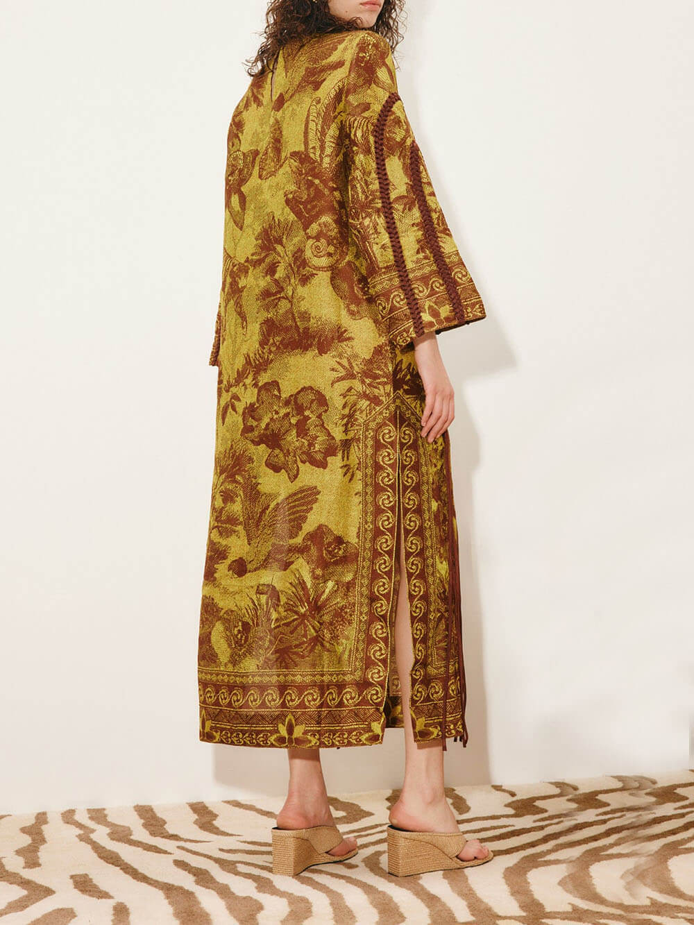 Retro Print Woven Tassel Loose Midi Dress