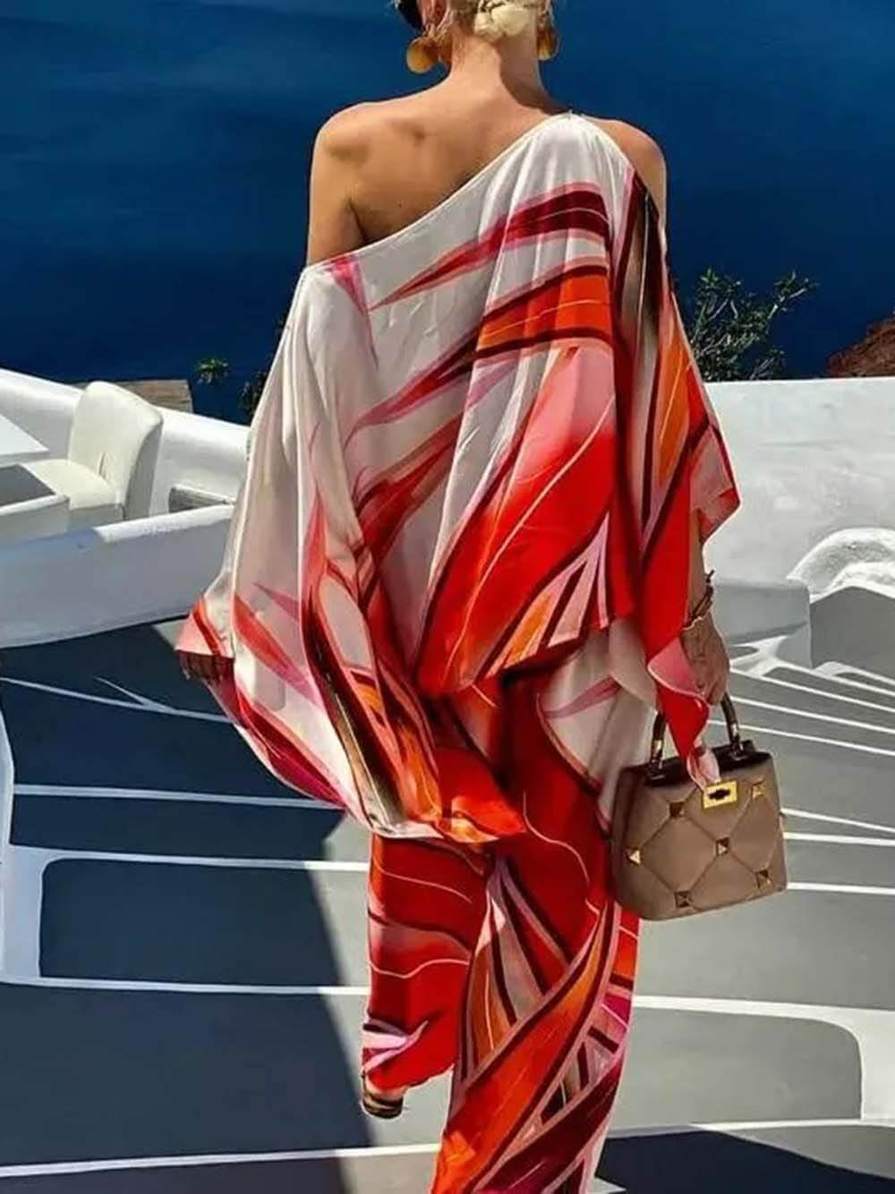 Exquisite Printed Elastic Waist Pocket Straight-Leg Pants