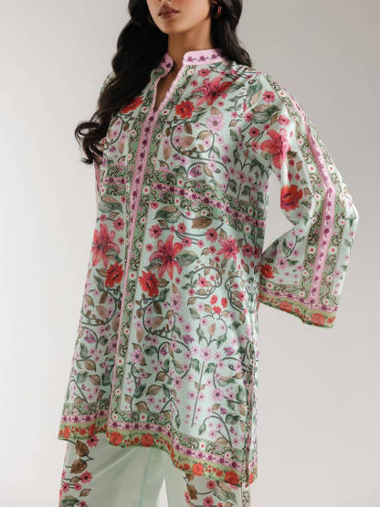 Unique Satin Symmetrical Floral Print Half-Collar Oversized Shirt