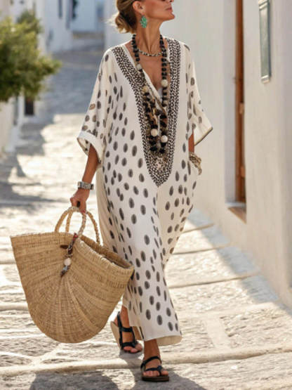 Bohemian Polka Dot Kimono Maxi Dress