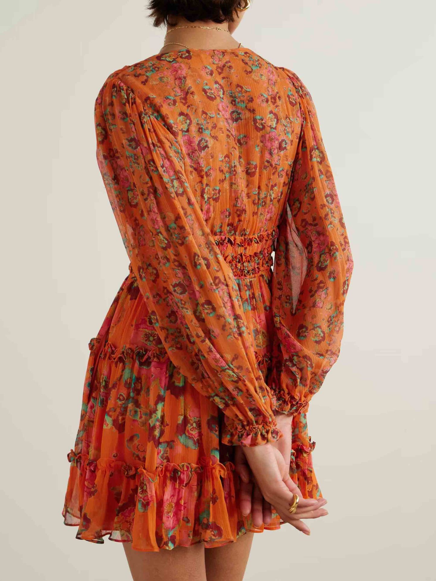 Elegant Watercolor Floral Chiffon Print Mini Dress