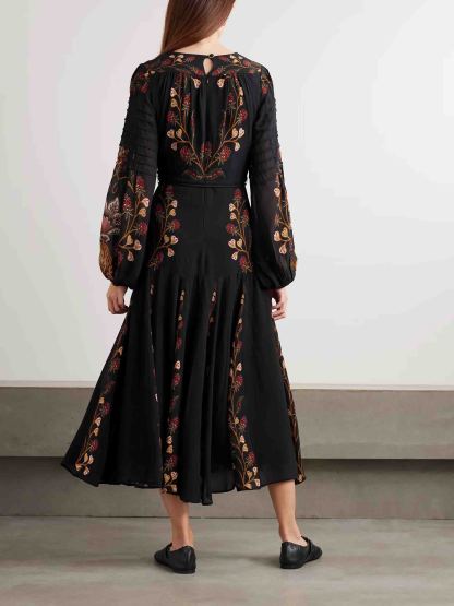 Elegant Berry Garden Tie Print Midi Dress