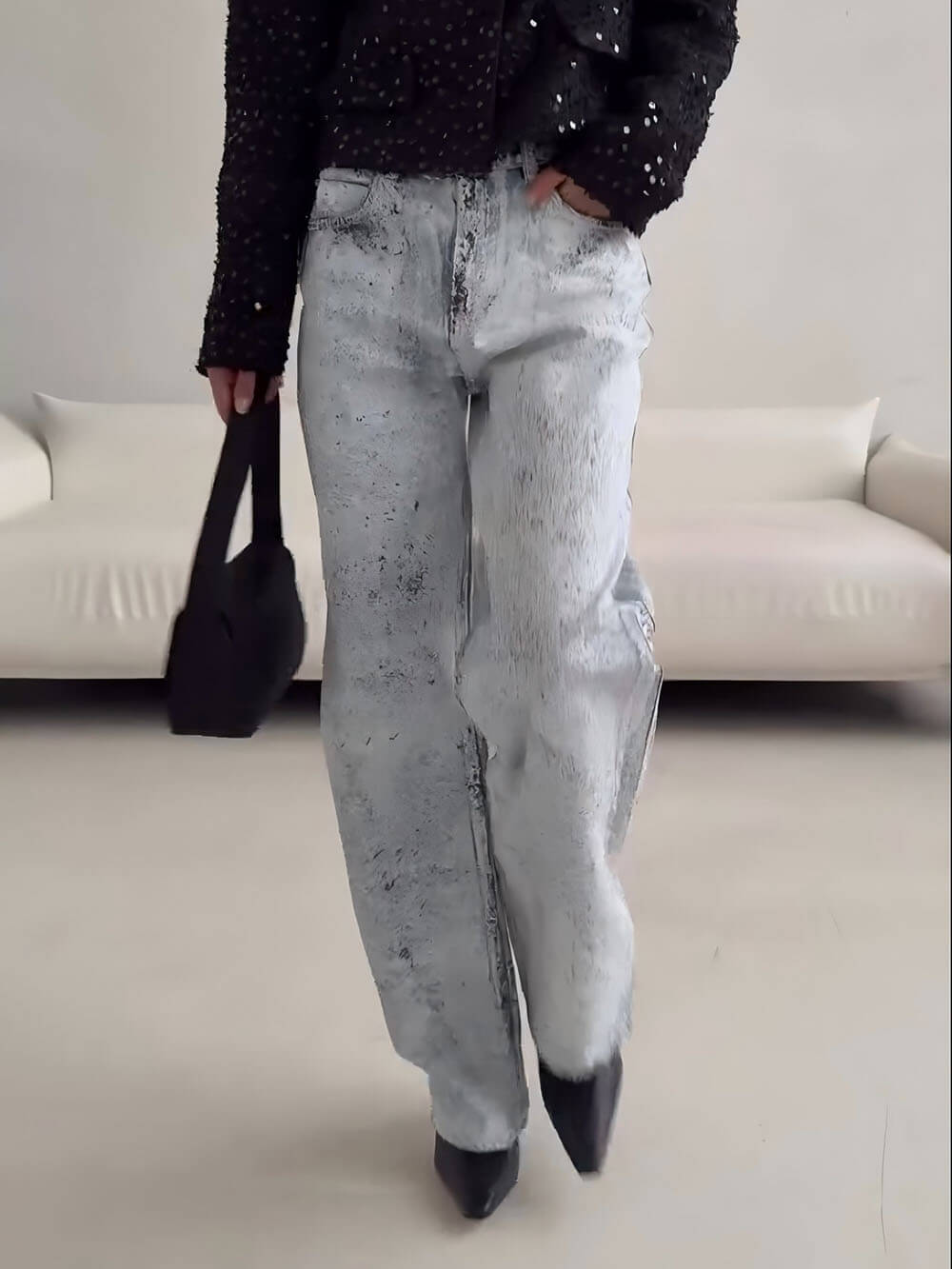 Retro Pocket Wide-Leg Denim Jeans