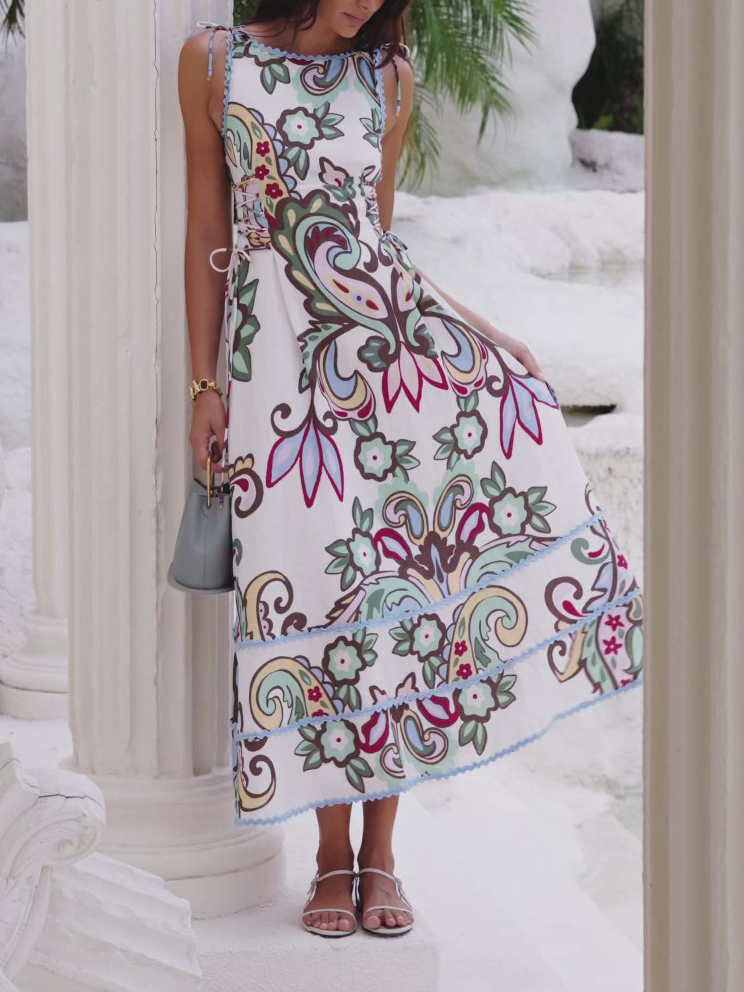 Bohemian Style Paisley Print Sleeveless Maxi Dress