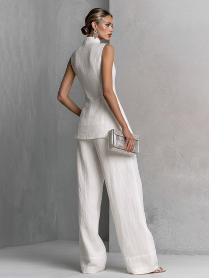 Minimalist Sleeveless High-Neck Top & Wide Leg Pants Set