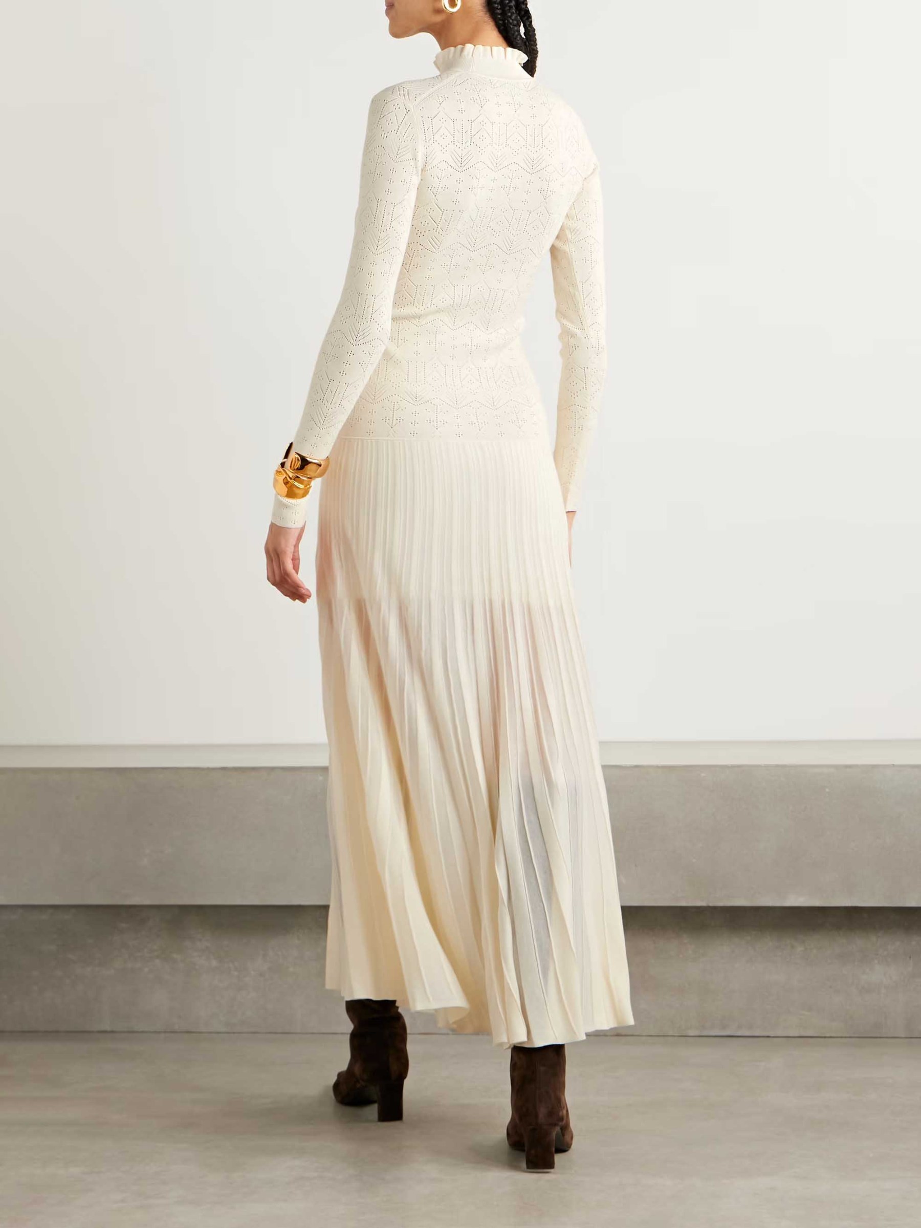 Elegant High-Neck Knitted Pleated Maxi Dress