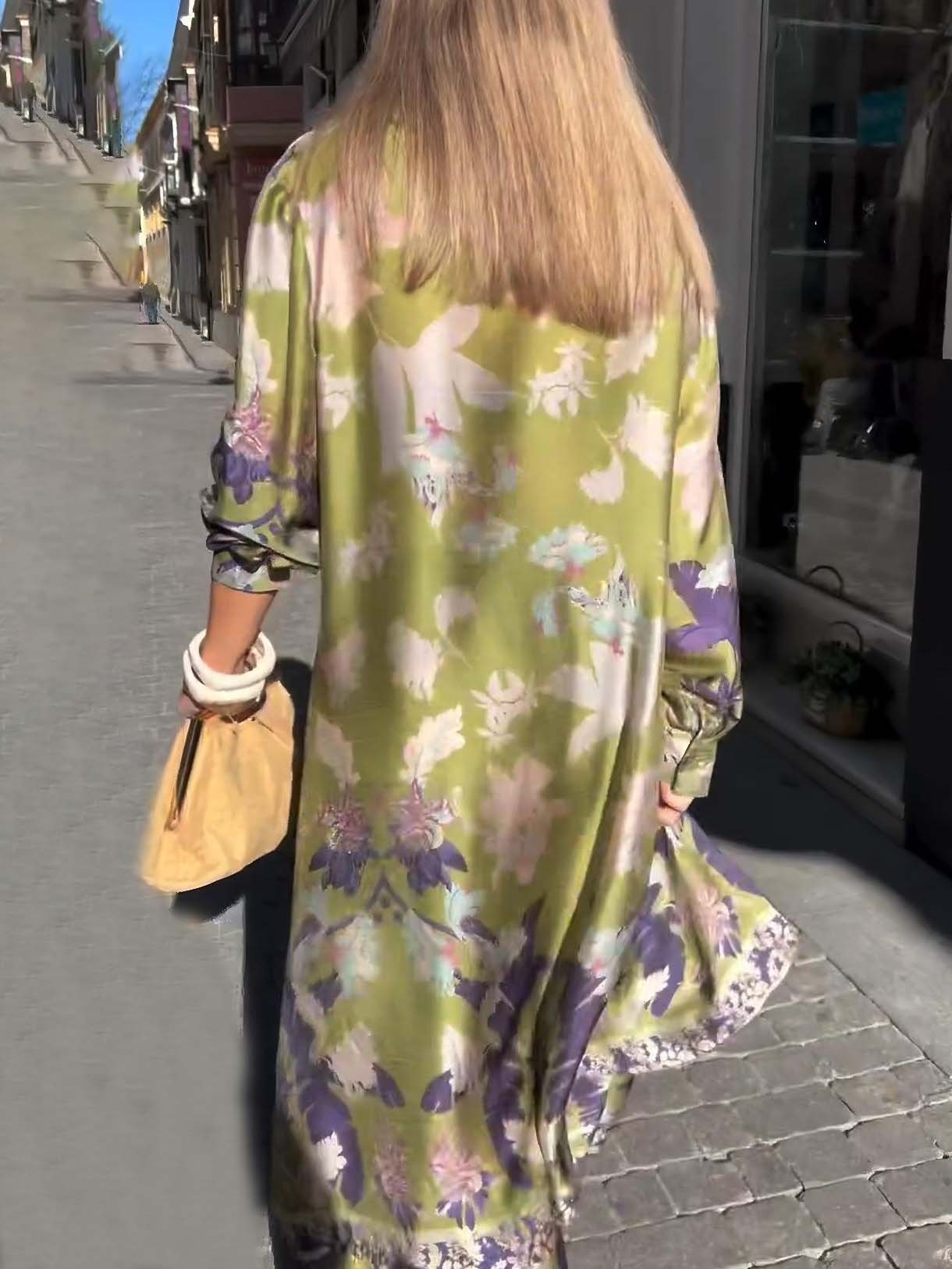 Exquisite Satin Floral Print Button-down Two-piece Set