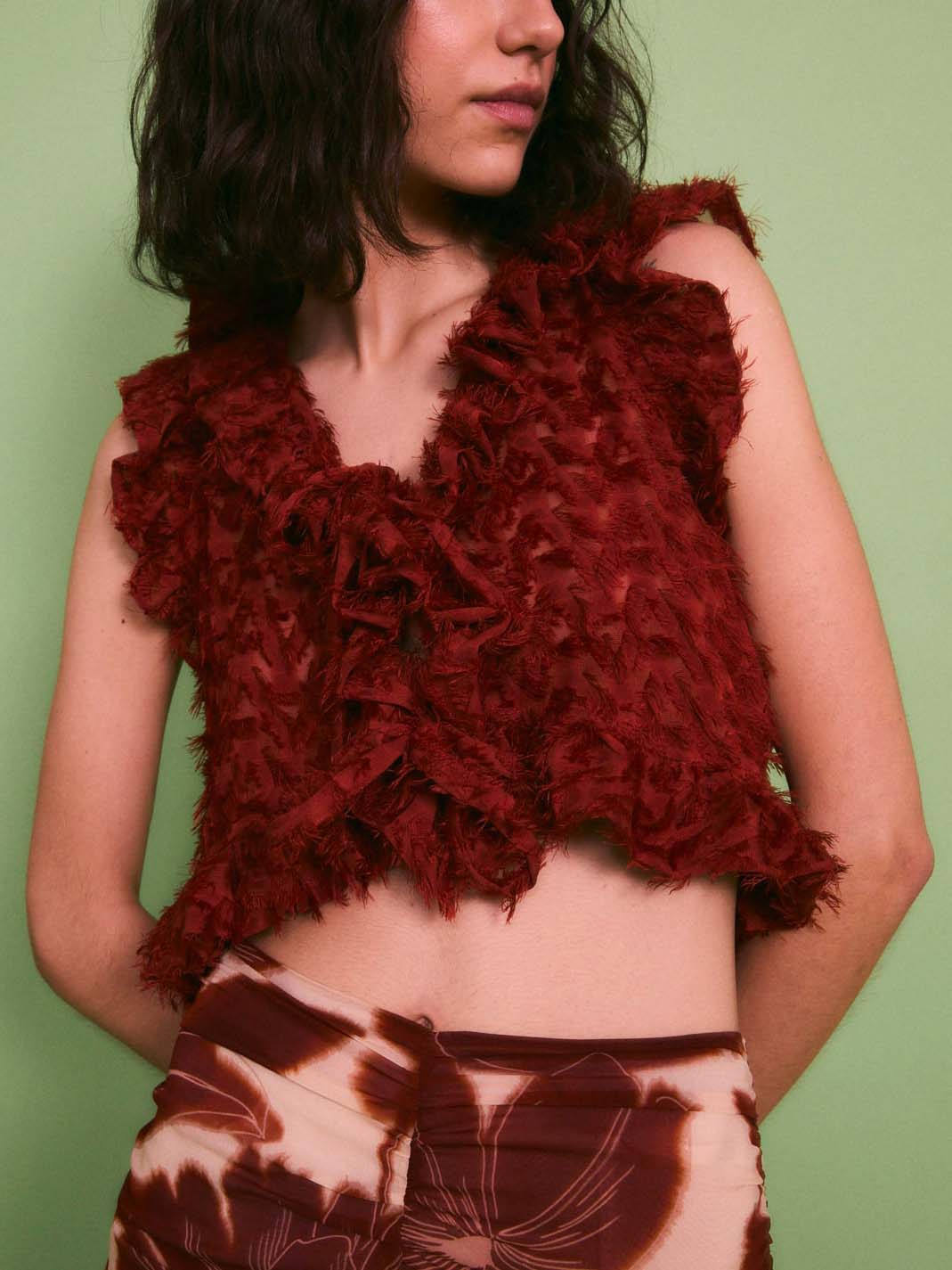 Textured Ruffle Cropped Tank Top