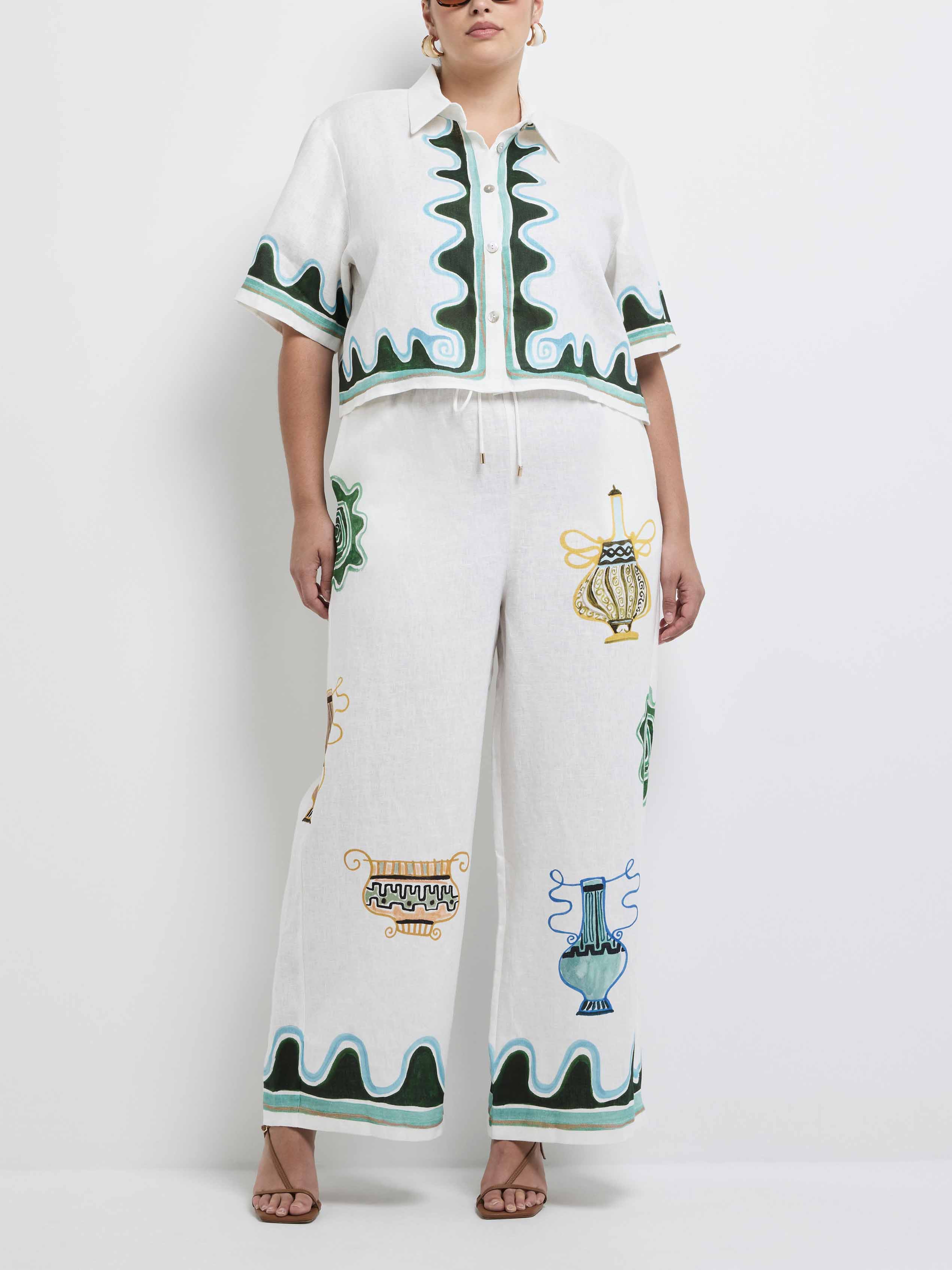 Exquisite Printed Elastic Waist Wide-Leg Pants