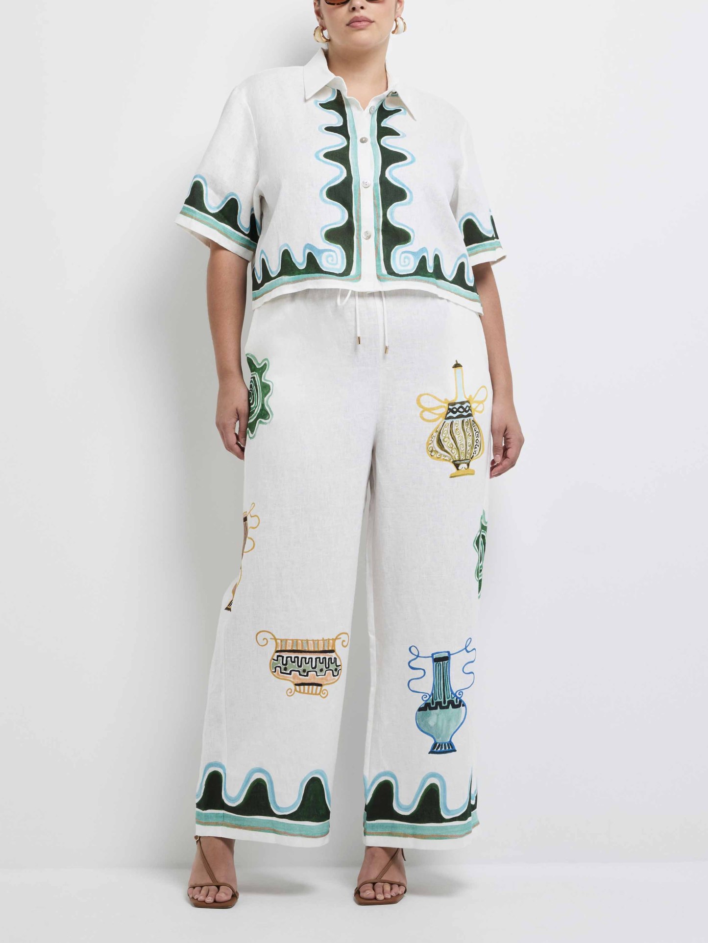 Exquisite Printed Elastic Waist Wide-Leg Pants