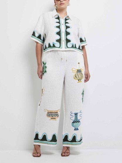 Exquisite Printed Elastic Waist Wide-Leg Pants