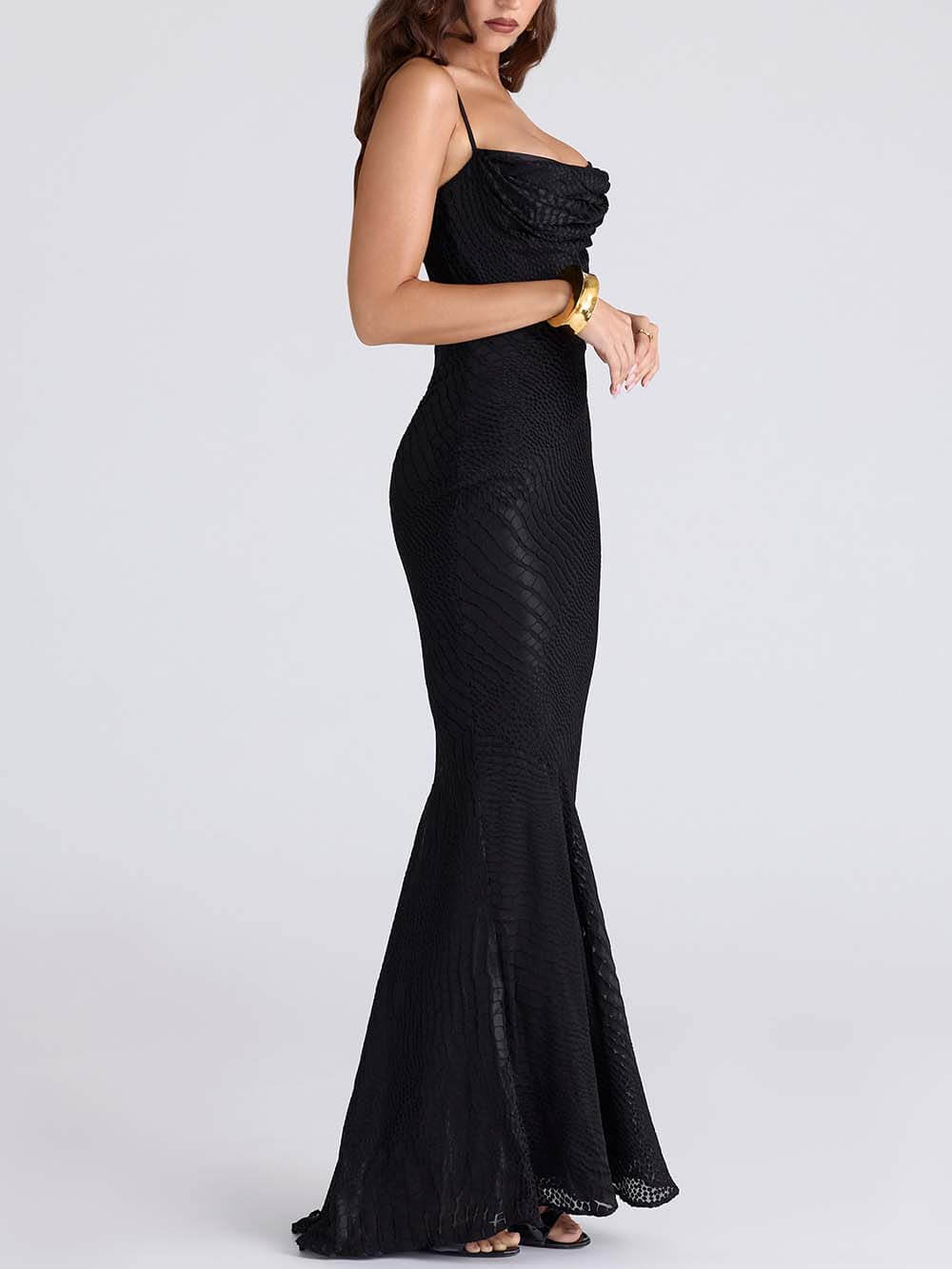 Elegant Low-Neck Burnout Satin Party Maxi Dress