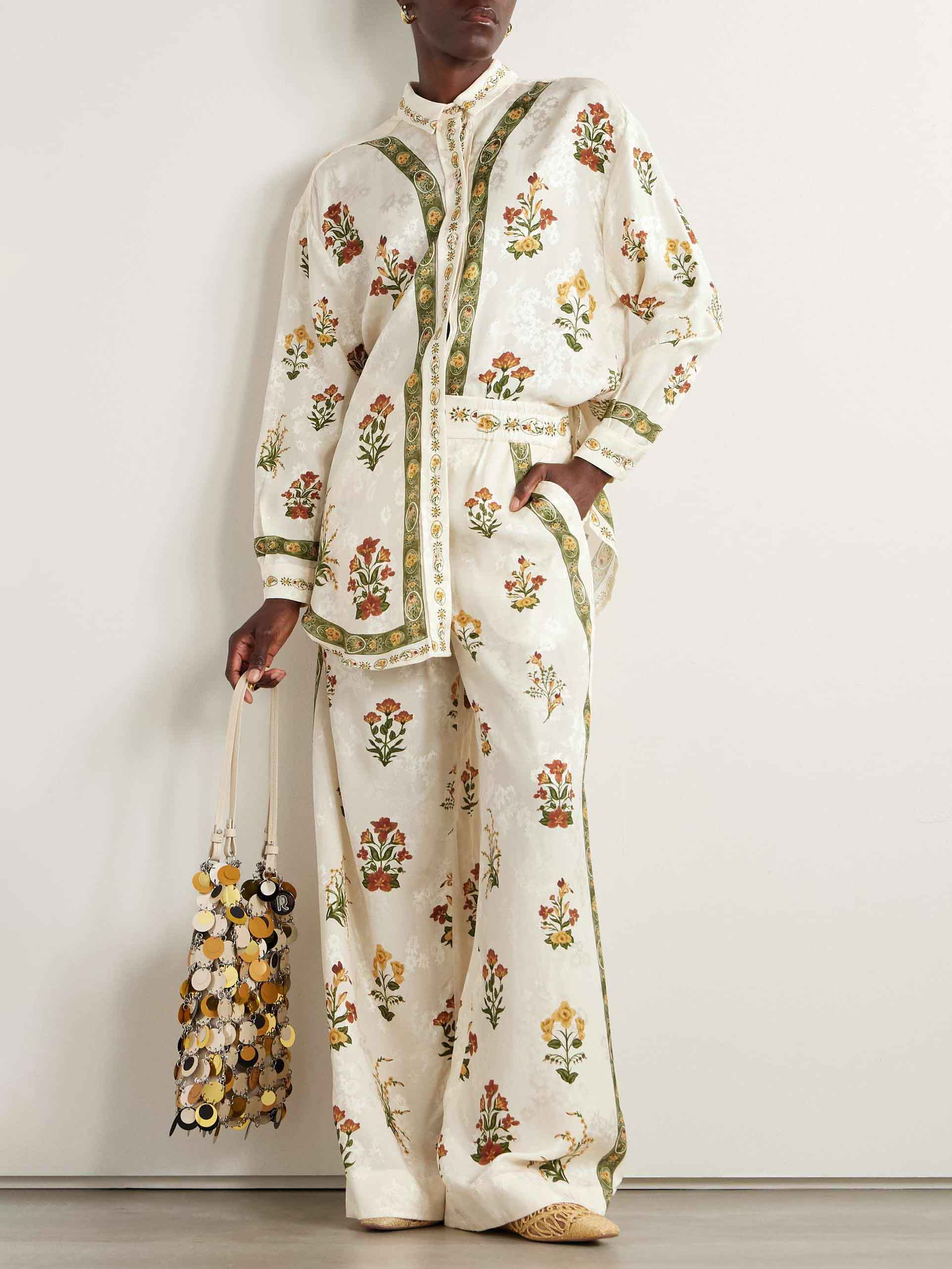 Unique Satin Jacquard Floral Print Shirt