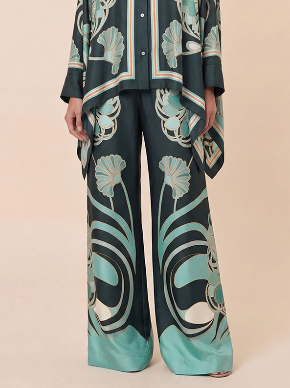 Elegant Abstract Print Satin Cape Sleeve Shirt