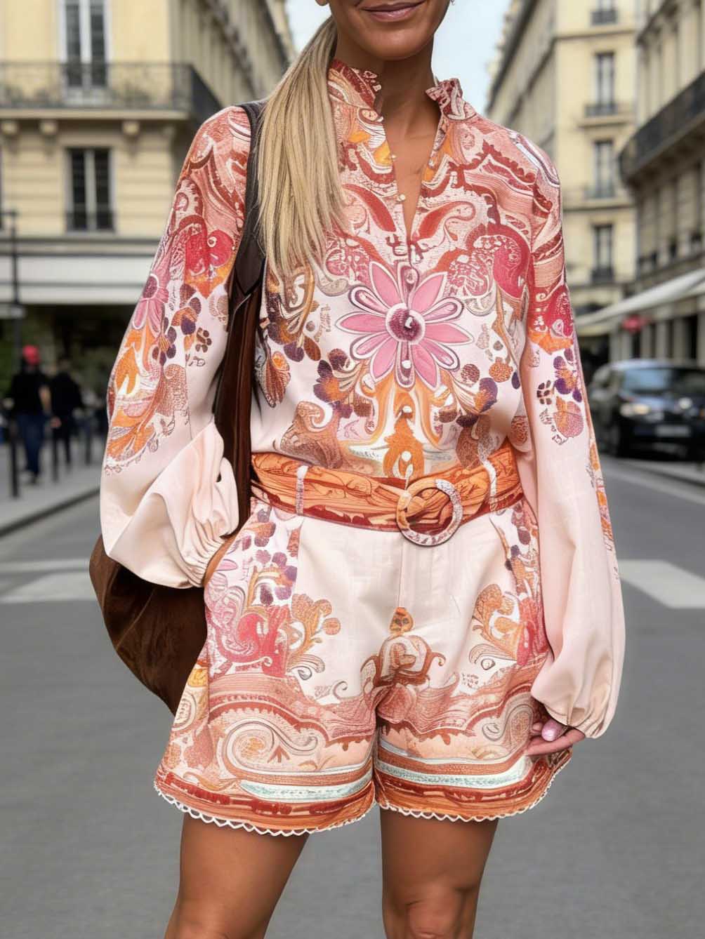 Resort Retro Paisley Print Shorts Two-Piece Set