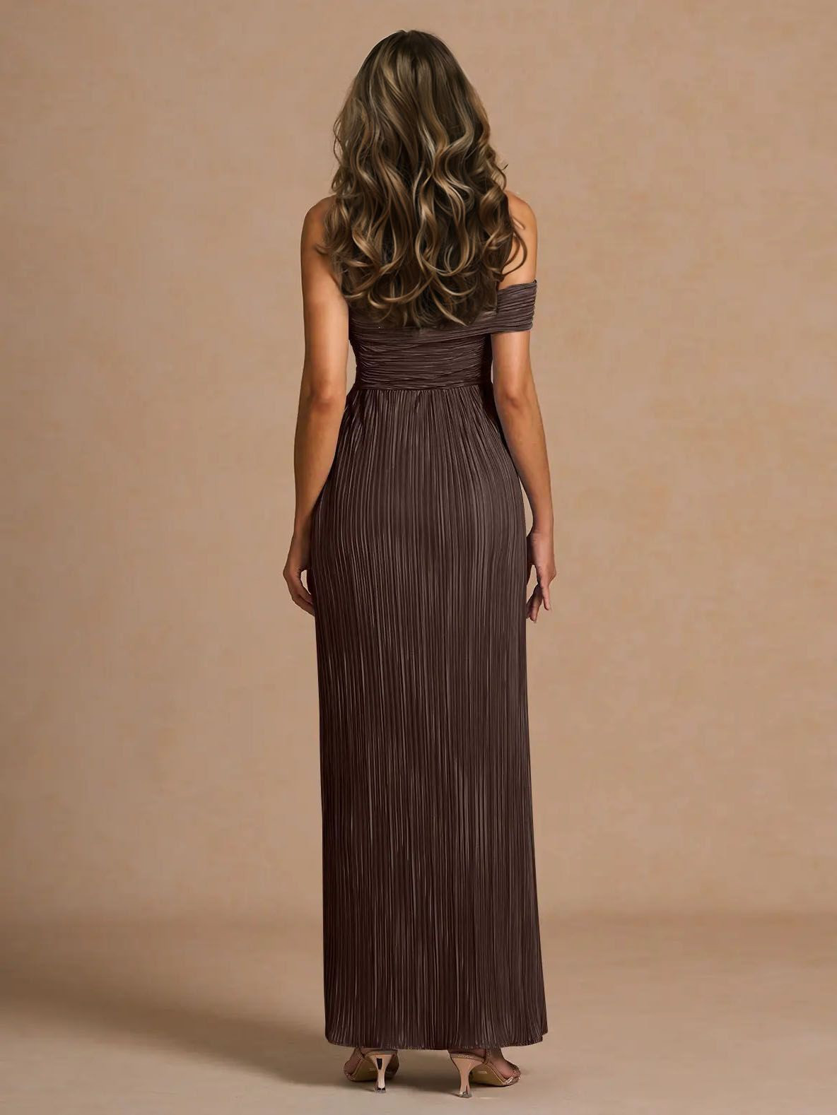 Elegant Off-The-Shoulder Pleated Slit Maxi Dress