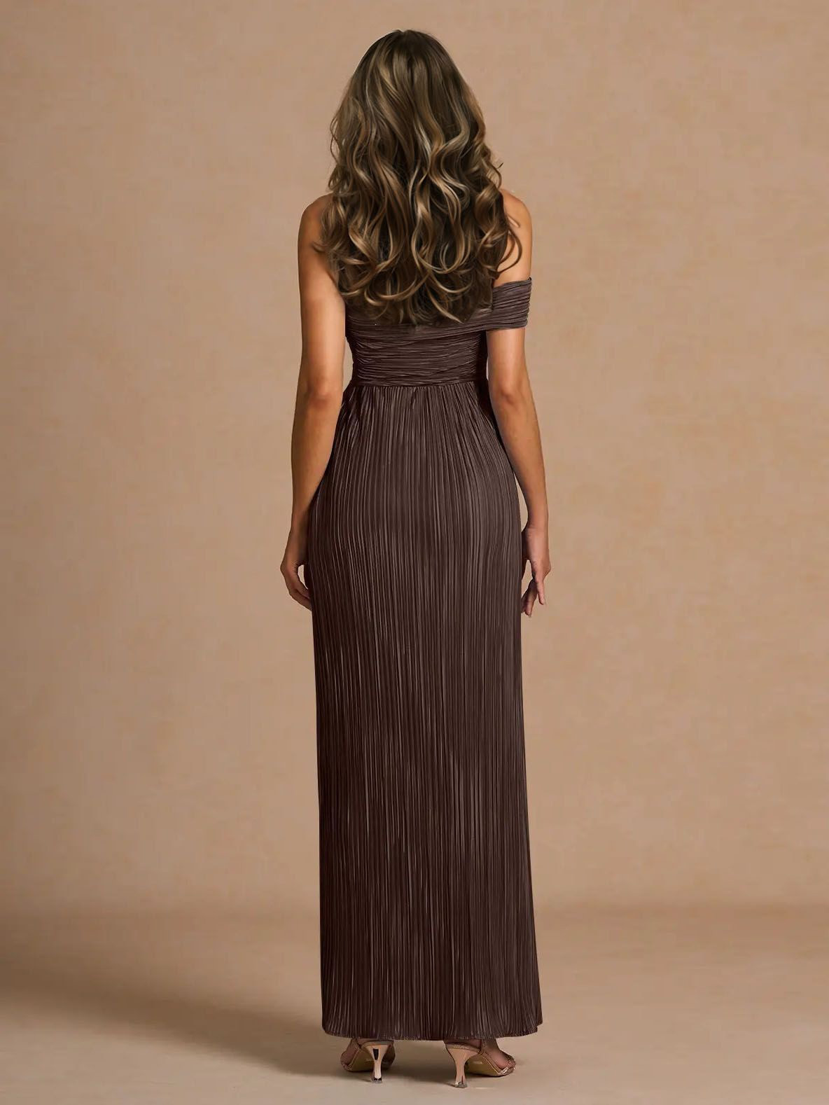 Elegant Off-The-Shoulder Pleated Slit Maxi Dress