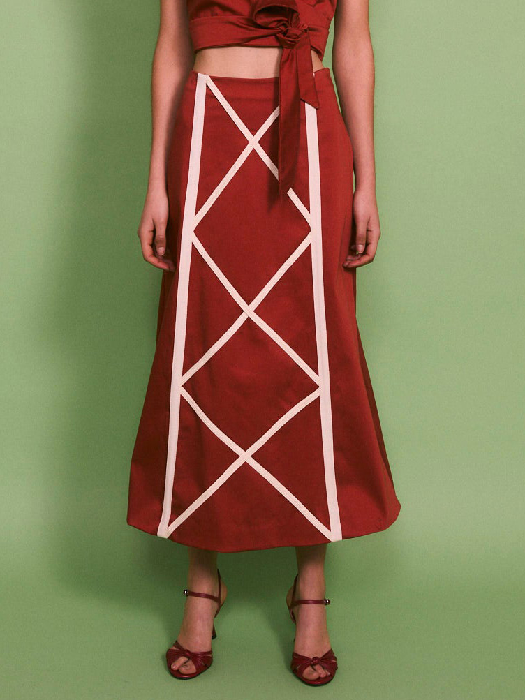 Casual Contrast Piping Skirt