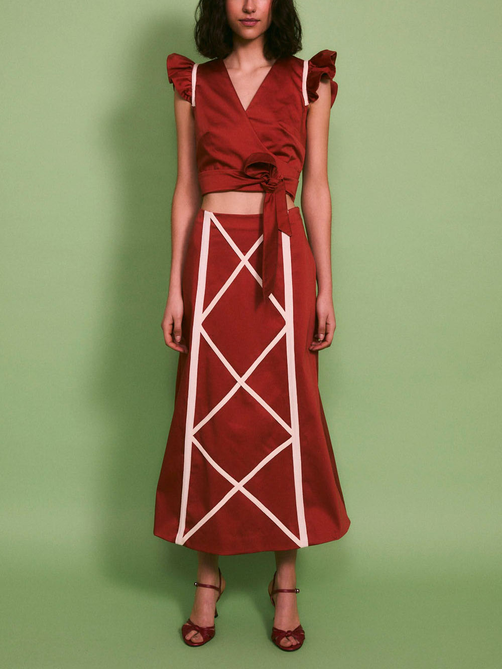 Casual Contrast Piping Skirt