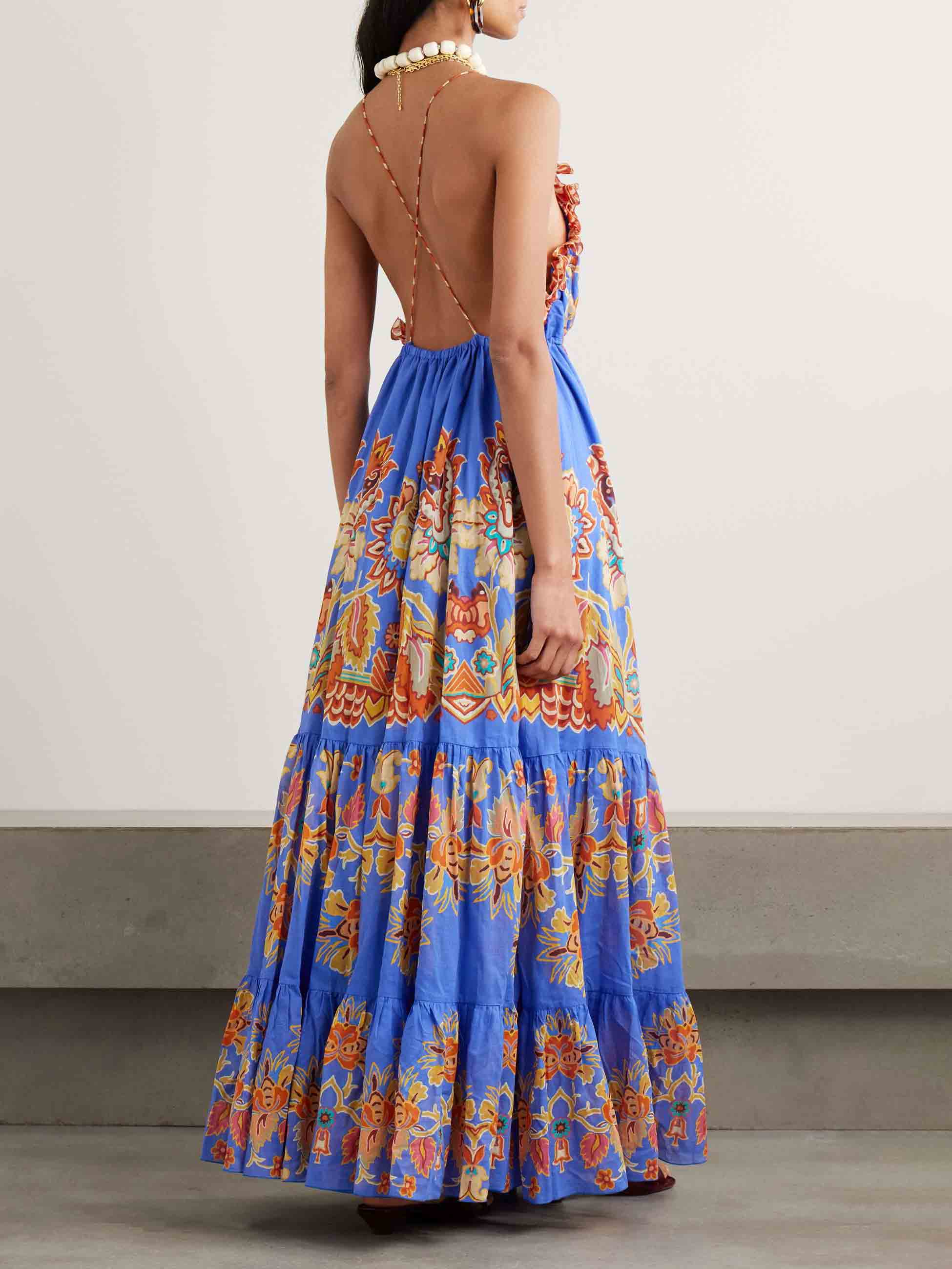 Fresh Bohemian Floral Print Ruffle Maxi Dress