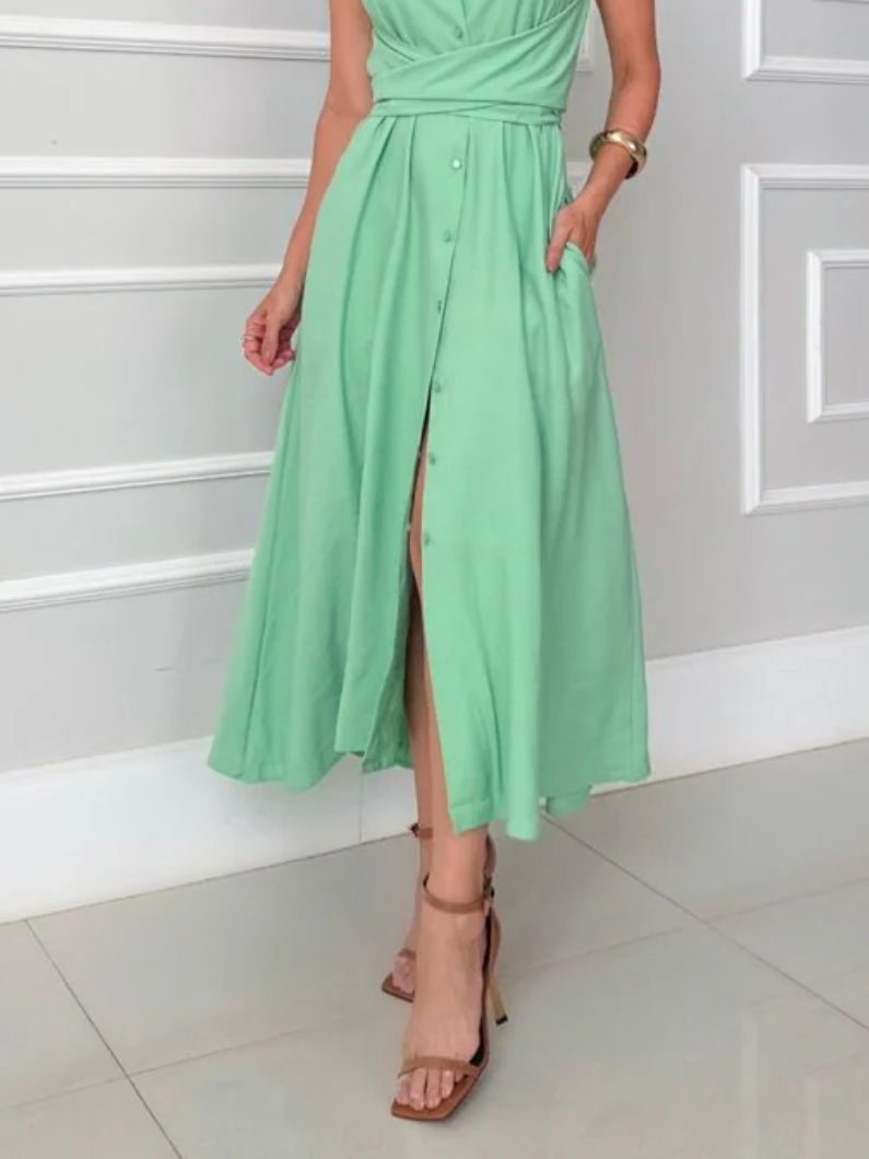 Elegant Single-breasted Tie Midi Dress