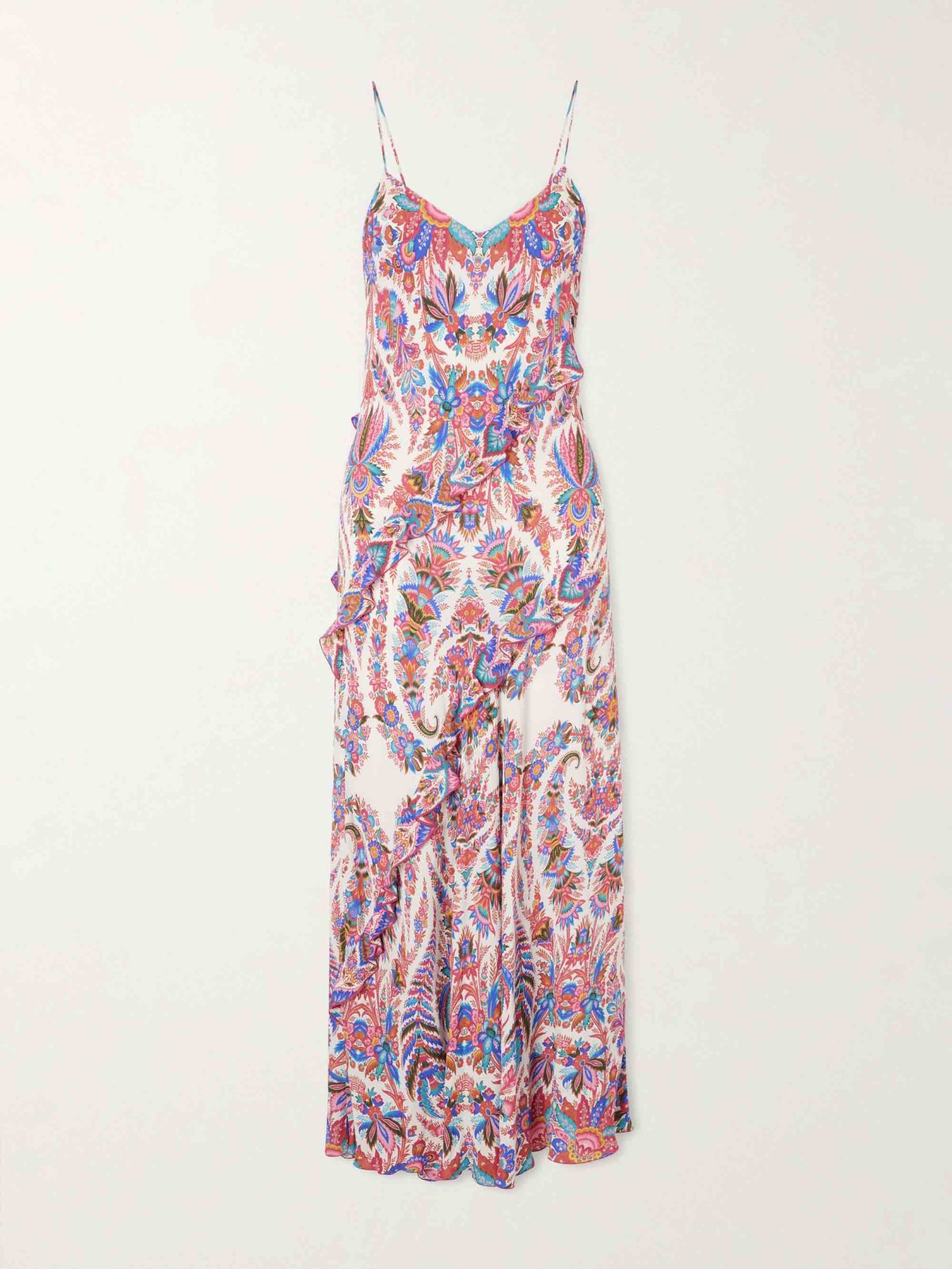 Elegant Paisley Print Ruffled Slip Maxi Dress