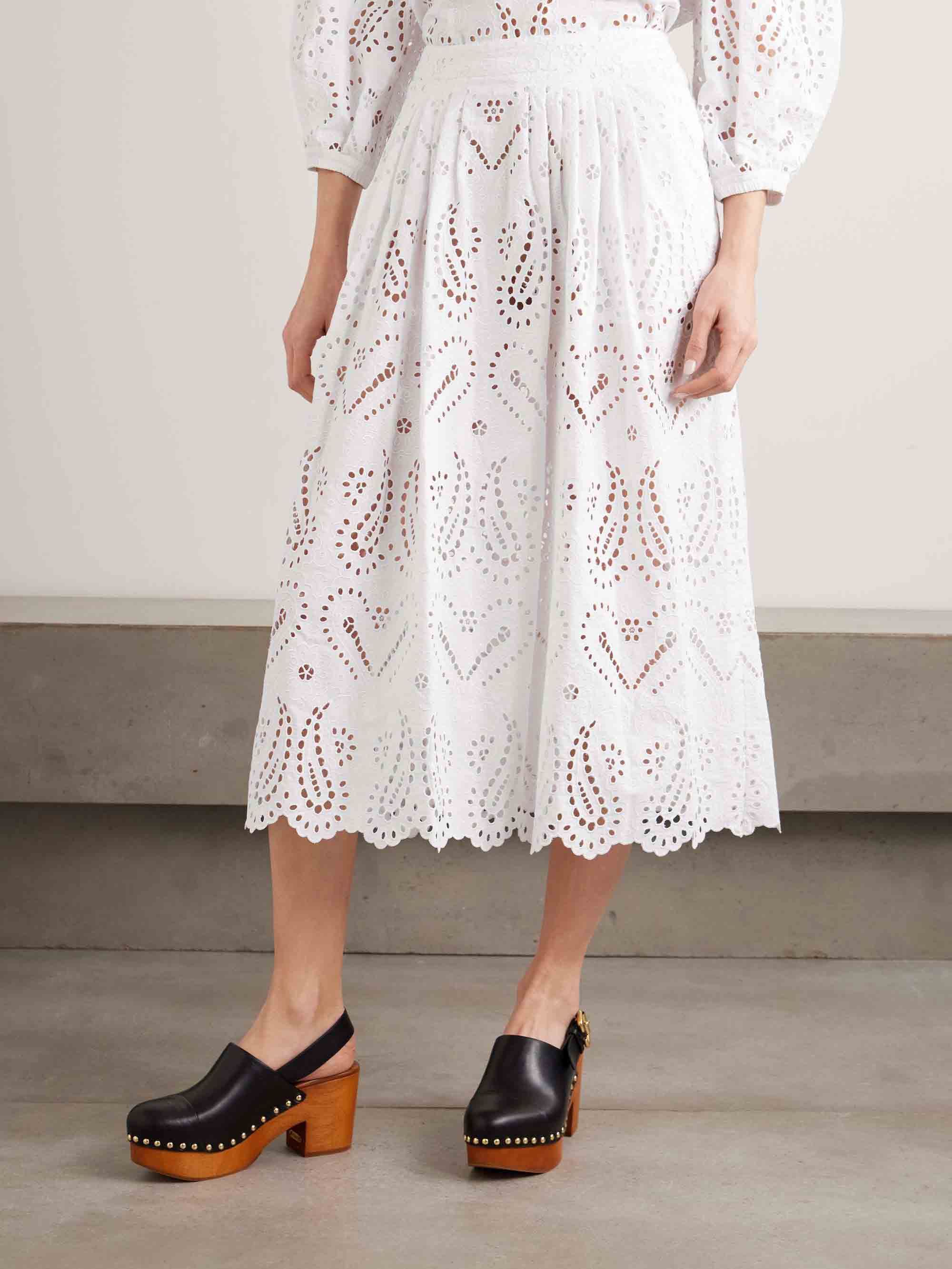 Elegant Cutout Embroidered Lace Shirt & Skirt Two-Piece Set