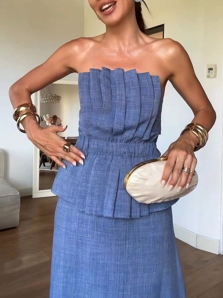 Elegant Strapless Pleated Peplum Top