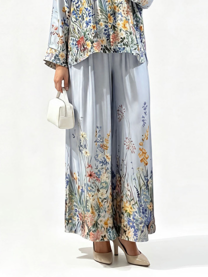 Elegant Floral Print Satin Button Shirt