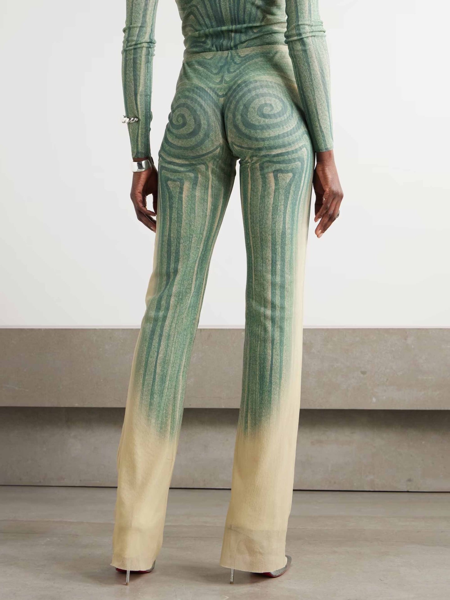 Abstract Print Stretch Knit Wide-Leg Pants