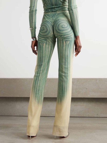 Abstract Print Stretch Knit Wide-Leg Pants