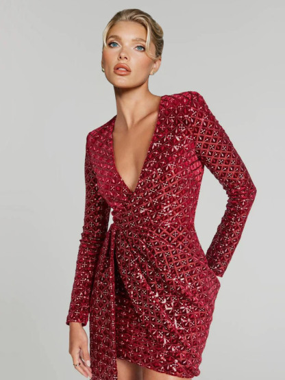 Elegant Sequined Embroidered Party Mini Dress